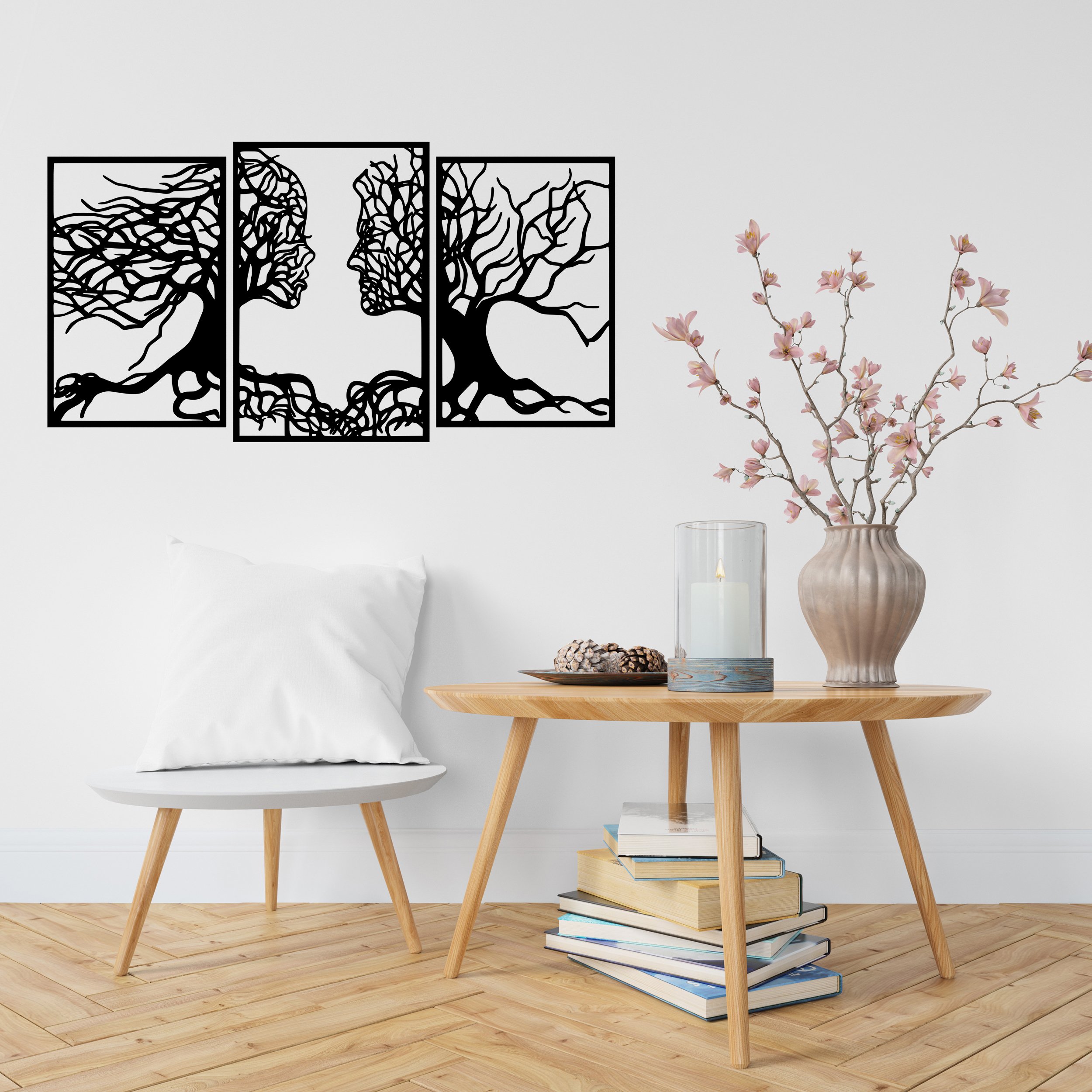 دیوارکوب چوبی طرح درخت و دختر و پسر - نماد عشق ابدی - حکاکی لیزری روی چوب MDF