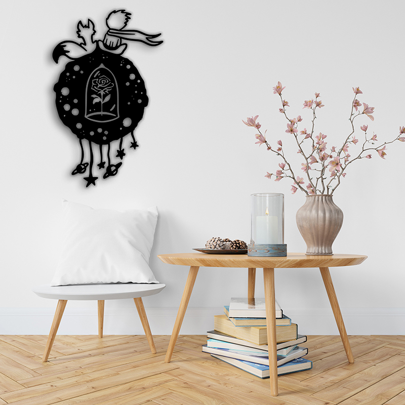 دیوارکوب چوبی شازده کوچولو و روباه - حکاکی لیزری هنری