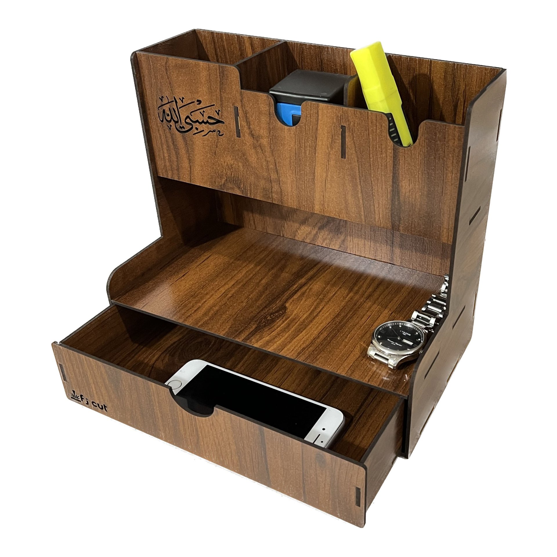 جامدادی رومیزی چوبی طرح حسبی الله - زیبا و معنوی