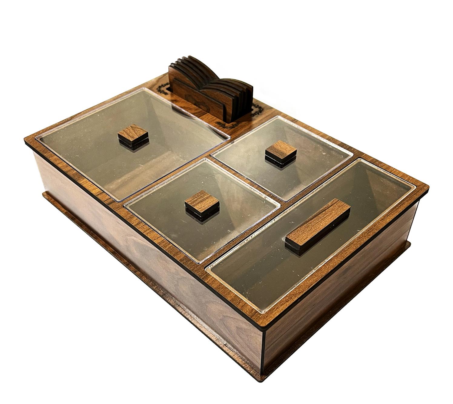 جعبه تنقلات و دمنوش چوبی به همراه زیر لیوانی - خرید بی واسطه از تولید کننده