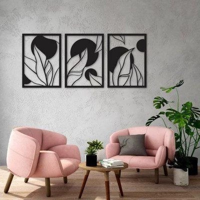 تابلو دیوارکوب چوبی استیکری سه تیکه برگ ظریف مینیمال پس کرایه