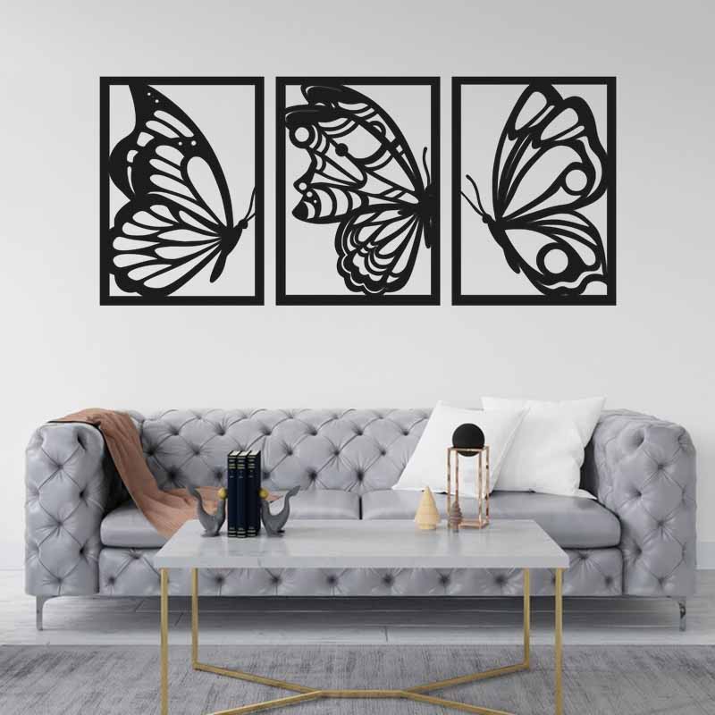 دیوارکوب سالنی چوبی طرح پروانه مجموعه سه عددی - خرید بی واسطه از کارخانه