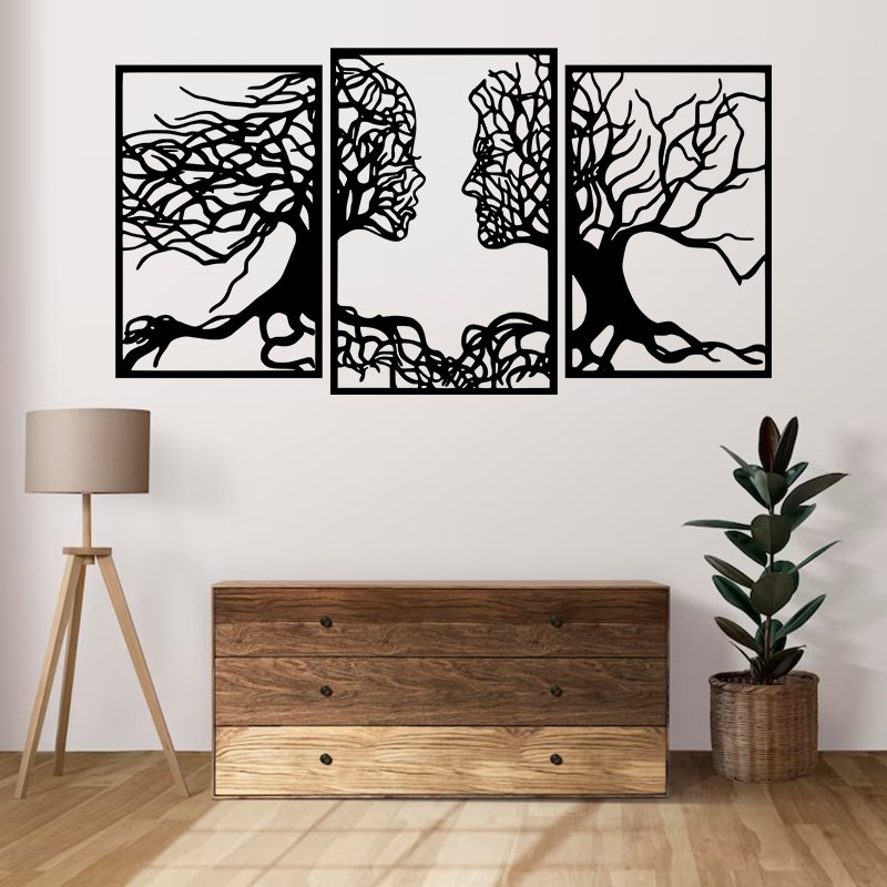 دیوارکوب چوبی سه تیکه طرح عشق و درخت - خرید بی واسطه از تولید کننده