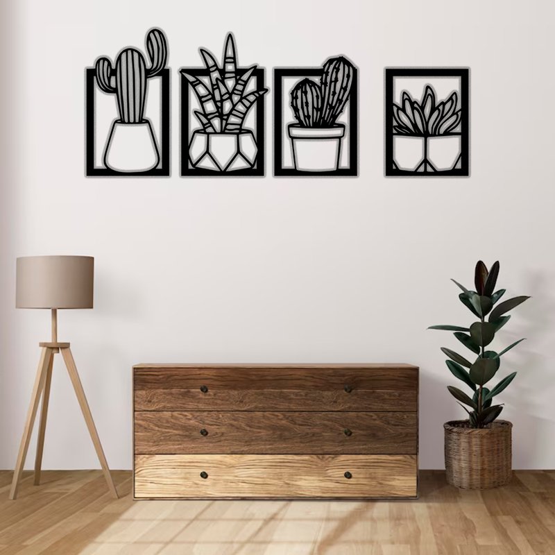 دیوارکوب چوبی طرح کاکتوس مجموعه چهار عددی - خرید بی واسطه از تولید کننده