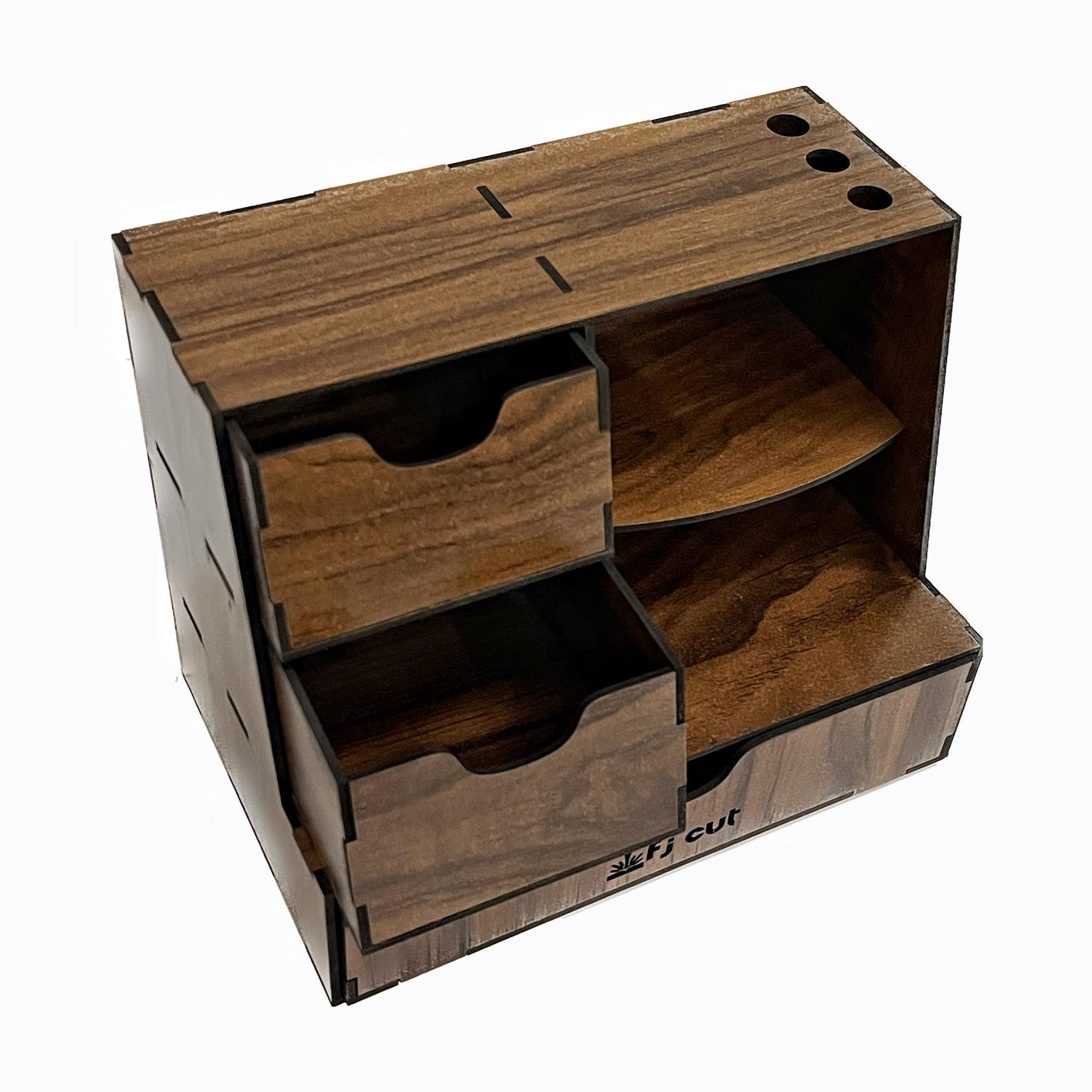 جامدادی رومیزی چوبی مدل کشو دار دارای حفره برای مداد